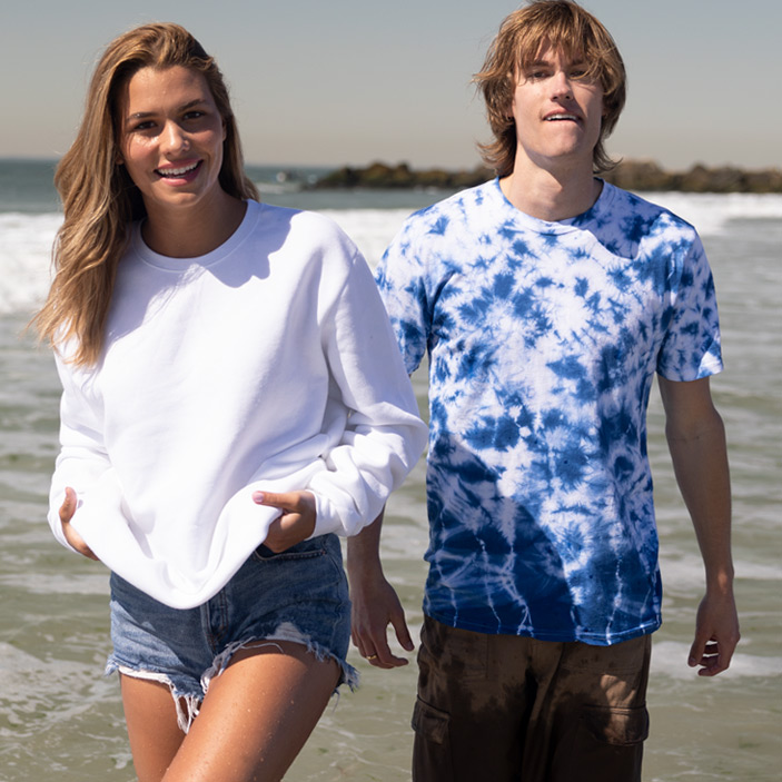 Unisex Cloud Tie Dye Tee & Fashion Fleece Crew Sweatshirt